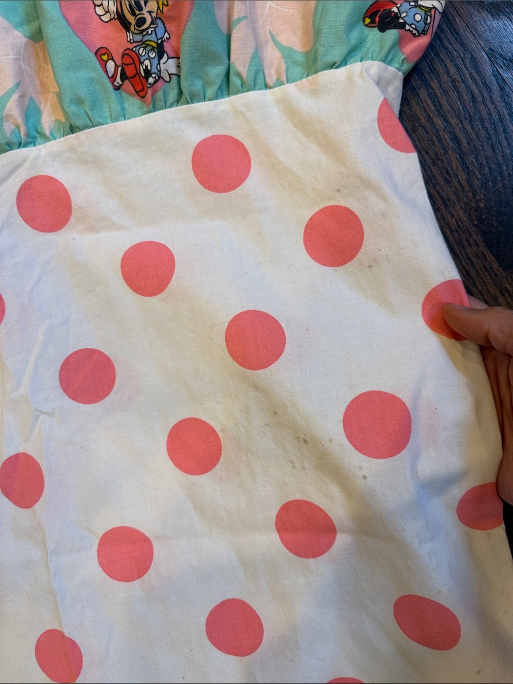 Vintage Minnie mouse Pink Polka Dot Pillowcase with Mint Ruffled Edge Disney - Picture 7 of 7